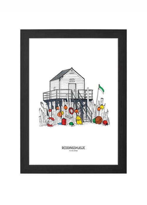 Drenkelingenhuisje Vlieland Poster ingelijst in zwarte lijst