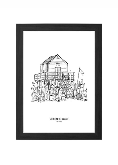 Drenkelingenhuisje Vlieland Poster ingelijst in zwarte lijst