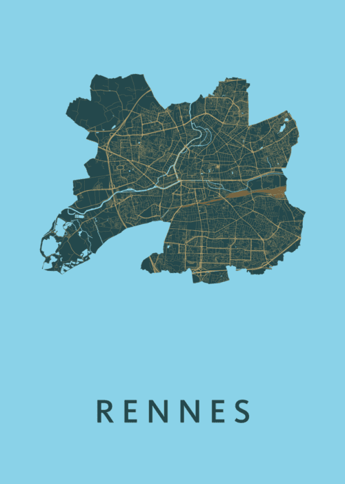 Rennes  Azure Stadskaart Poster Kopen
