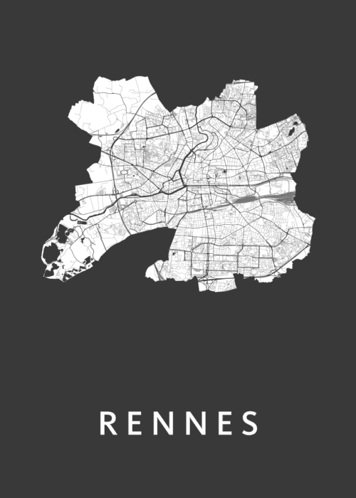 Rennes  Black Stadskaart Poster Kopen