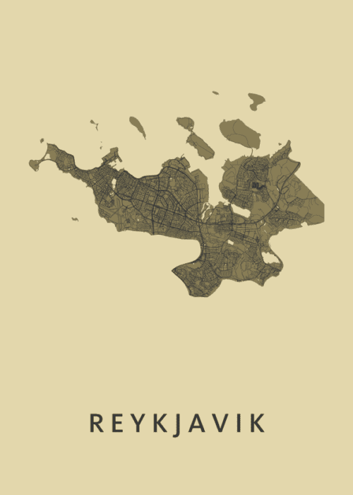 Reykjavik GoldenRod Stadskaart Poster Kopen