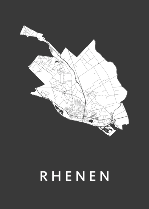 Rhenen Black Stadskaart Poster Kopen