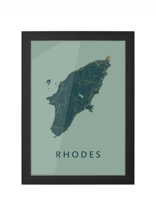 rhodes stadskaart poster ingelijst in zwarte lijst