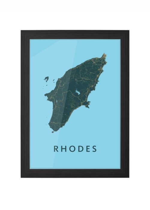 rhodes stadskaart poster ingelijst in zwarte lijst