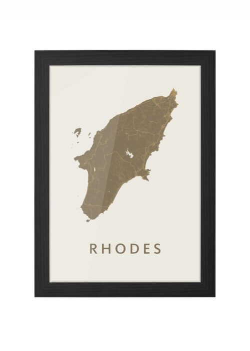 rhodes stadskaart poster ingelijst in zwarte lijst