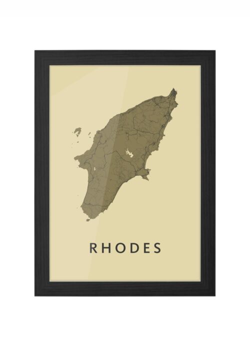 rhodes stadskaart poster ingelijst in zwarte lijst