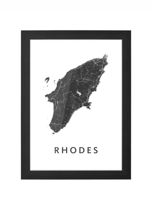 rhodes stadskaart poster ingelijst in zwarte lijst