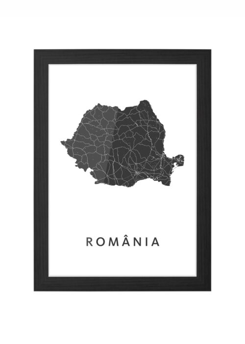 romania landkaart poster ingelijst in zwarte lijst