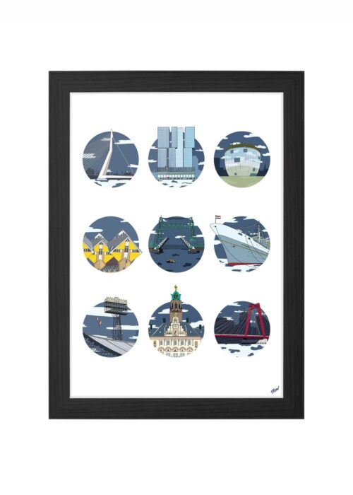 iconisch rotterdam icoon print poster ingelijst in zwarte lijst