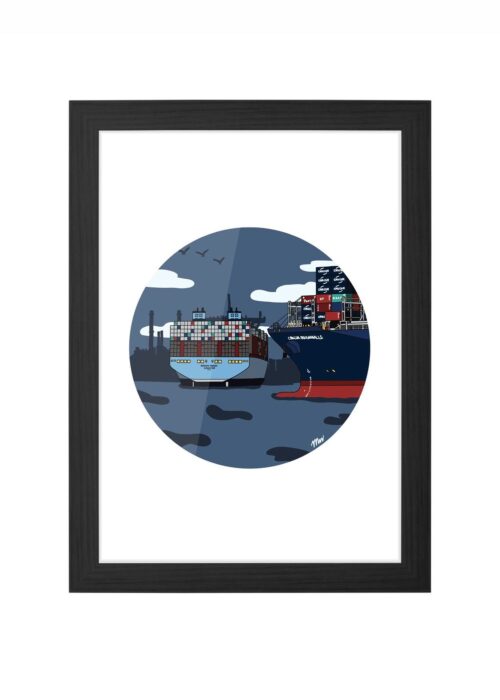 rotterdam haven icoon print poster ingelijst in zwarte lijst
