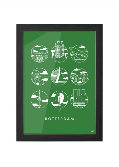 iconisch rotterdam icoon print poster ingelijst in zwarte lijst