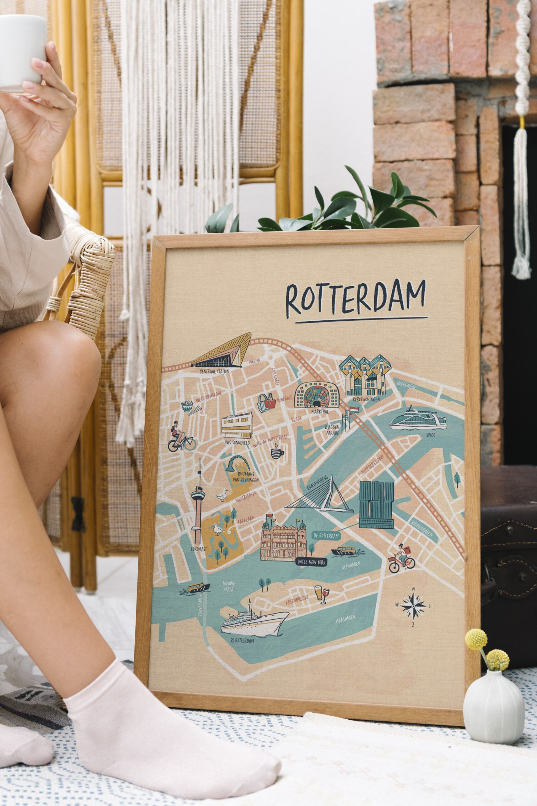 Geïllustreerde kaart Rotterdam Print
