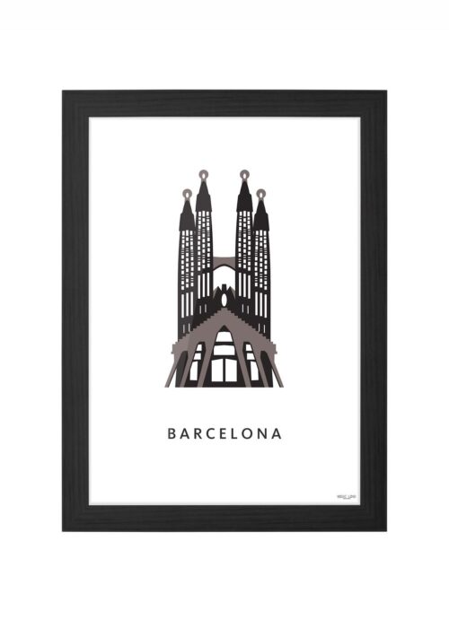 sagrada familia stadskaart poster ingelijst in zwarte lijst