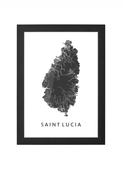 Saint Lucia Eilandkaart Poster ingelijst in zwarte lijst