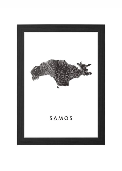samos eilandkaart poster ingelijst in zwarte lijst