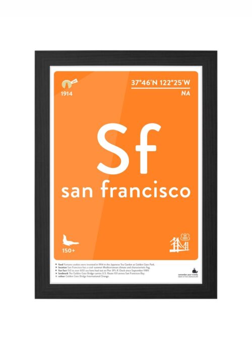 san francisco typografie poster ingelijst in zwarte lijst