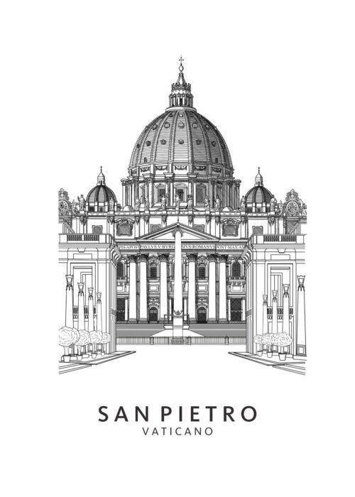 San Pietro - Veticaanstad lijntekening print