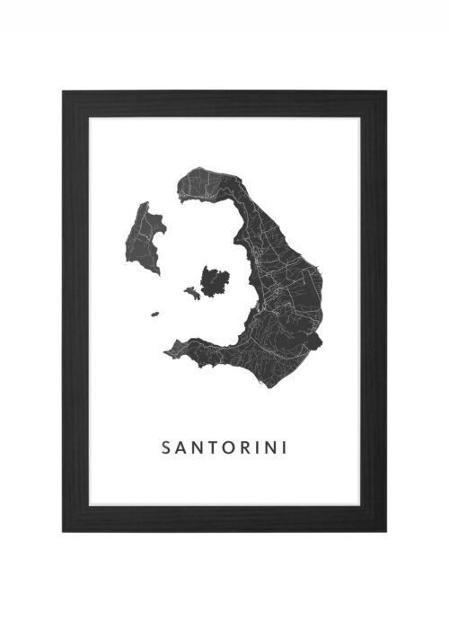 santorini eilandkaart poster ingelijst in zwarte lijst