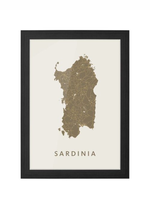 Sardinia Eilandkaart Poster ingelijst in zwarte lijst