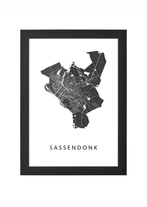 sassendonk carnaval stadskaart ingelijst in zwarte lijst