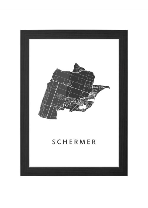 schermer gemeentekaart regiokaart poster ingelijst in zwarte lijst