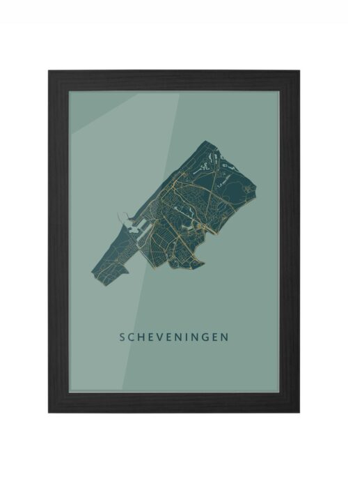 scheveningen stadskaart poster ingelijst in zwarte lijst