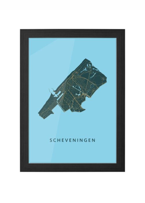 scheveningen stadskaart poster ingelijst in zwarte lijst
