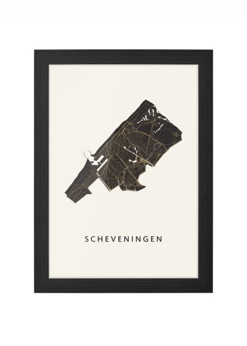 scheveningen stadskaart poster ingelijst in zwarte lijst
