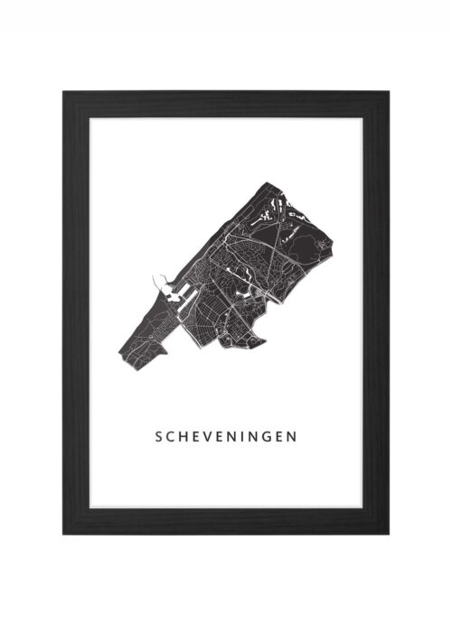 scheveningen stadskaart poster ingelijst in zwarte lijst
