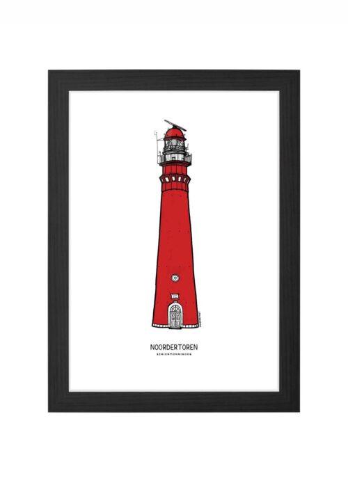 noordertoren lijntekening poster ingelijst in zwarte lijst