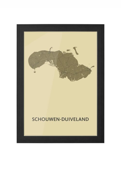 schouwen-duiveland stadskaart poster ingelijst in zwarte lijst