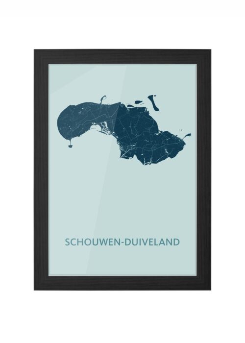 schouwen-duiveland stadskaart poster ingelijst in zwarte lijst
