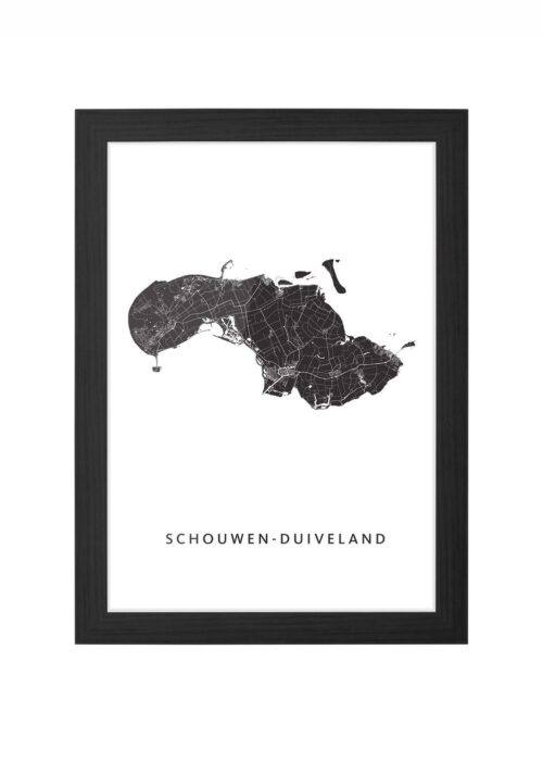 schouwen-duiveland stadskaart poster ingelijst in zwarte lijst