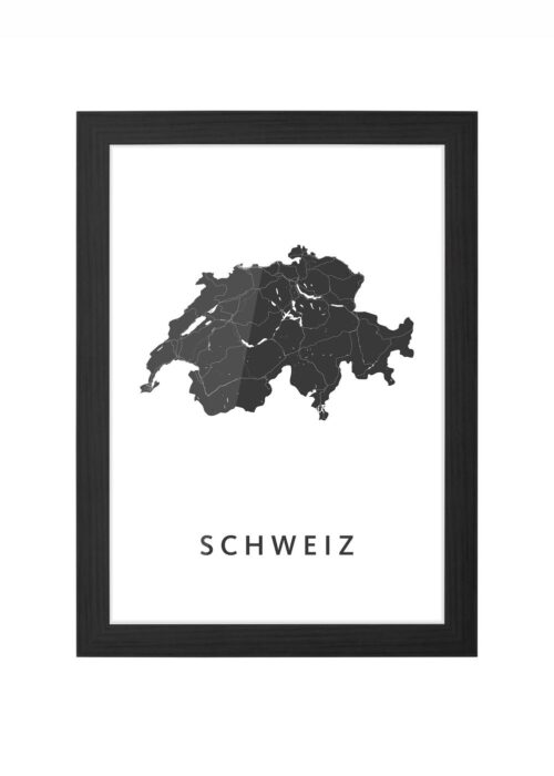 schweiz landkaart poster ingelijst in zwarte lijst