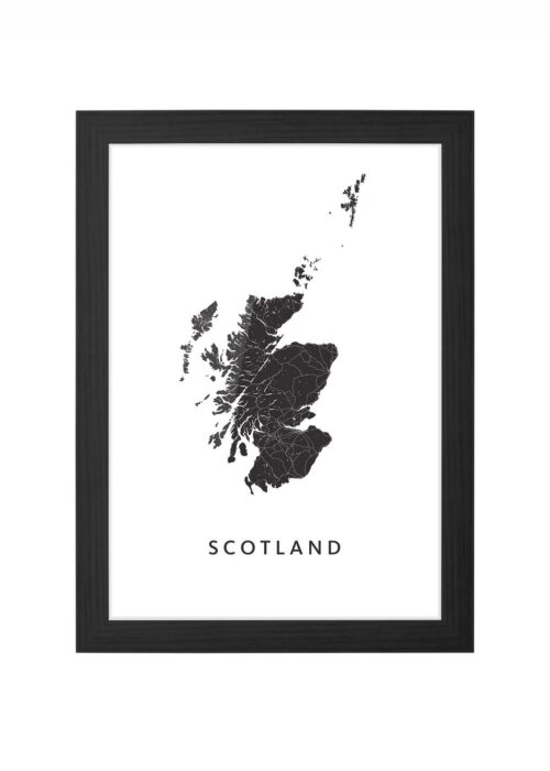 scotland landkaart poster ingelijst in zwarte lijst