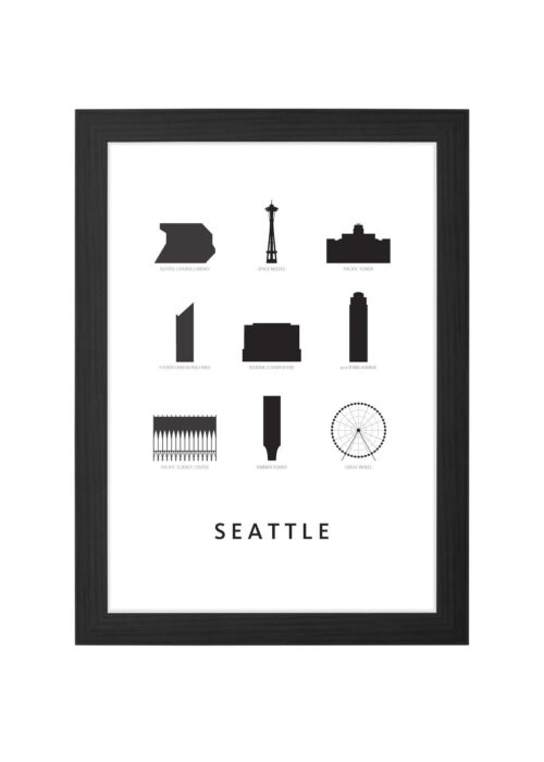 Seattle - Architectuur Print ingelijst in zwarte lijst