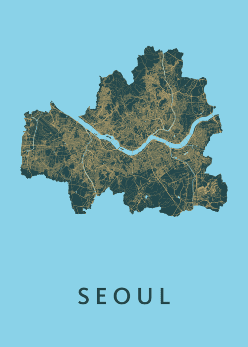Seoul Azure Stadskaart Poster Kopen