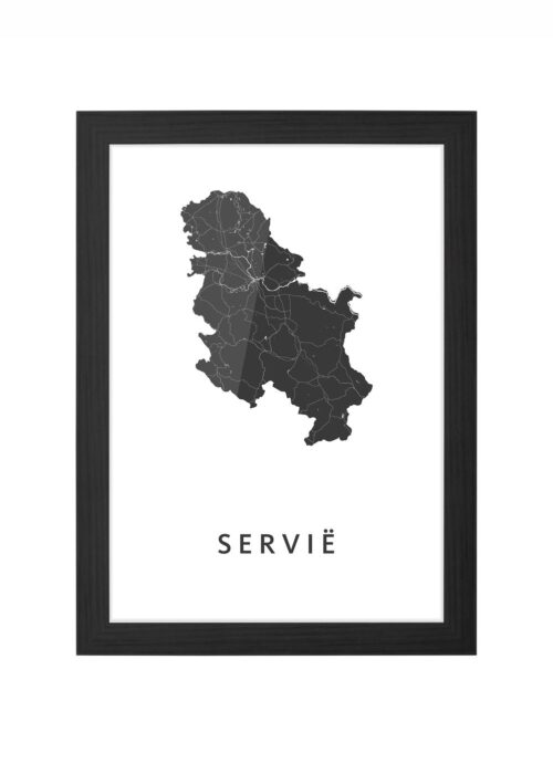 servië landkaart poster ingelijst in zwarte lijst