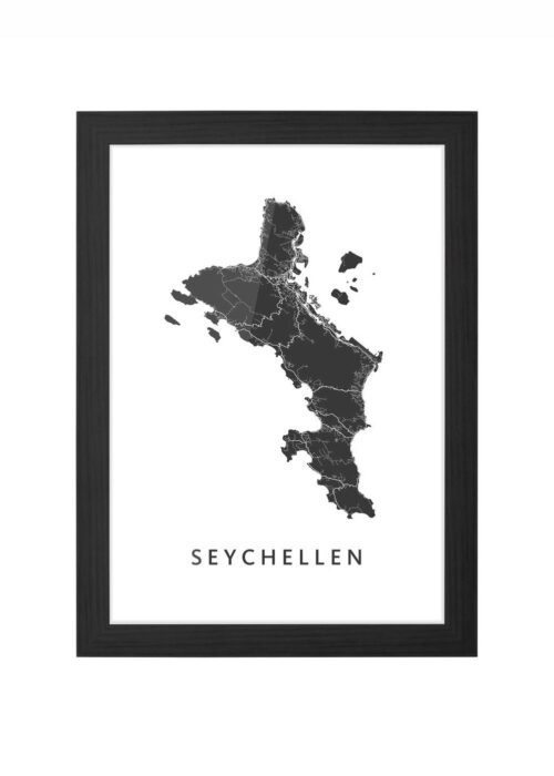 seychellen eilandkaart eilandkaart poster ingelijst in zwarte lijst