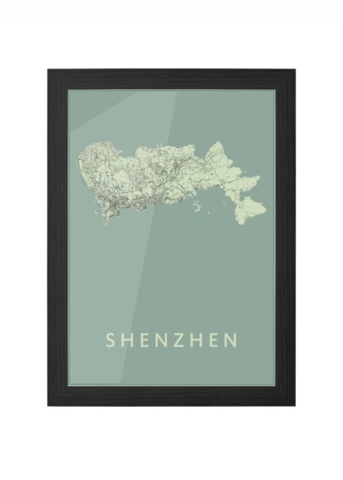 shenzhen stadskaart poster ingelijst in zwarte lijst