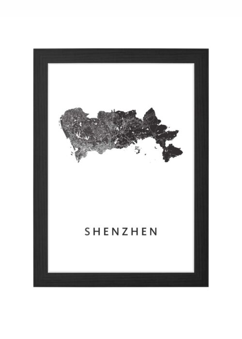 shenzhen stadskaart poster ingelijst in zwarte lijst
