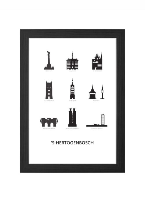 's-Hertogenbosch - Architectuur Print ingelijst in zwarte lijst
