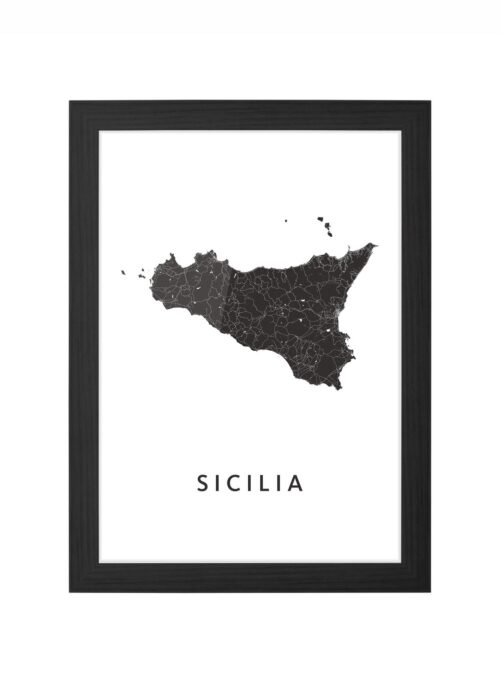 sicilia stadskaart poster ingelijst in zwarte lijst