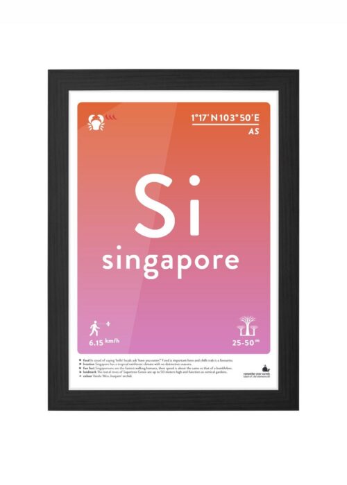 singapore typografie poster ingelijst in zwarte lijst