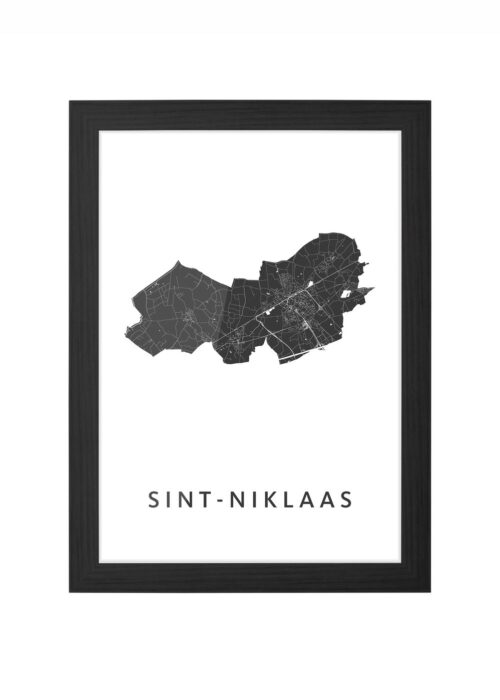 sint-niklaas kaart poster ingelijst in zwarte lijst