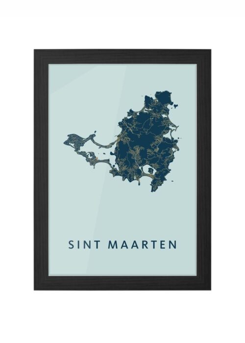Sint Maarten Landkaart Prussian ingelijst in zwarte lijst