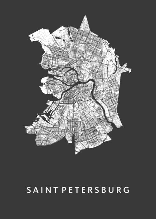 Saint Petersburg Stadskaart - Black poster