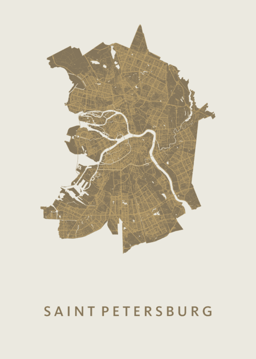 Saint Petersburg Stadskaart - Gold poster