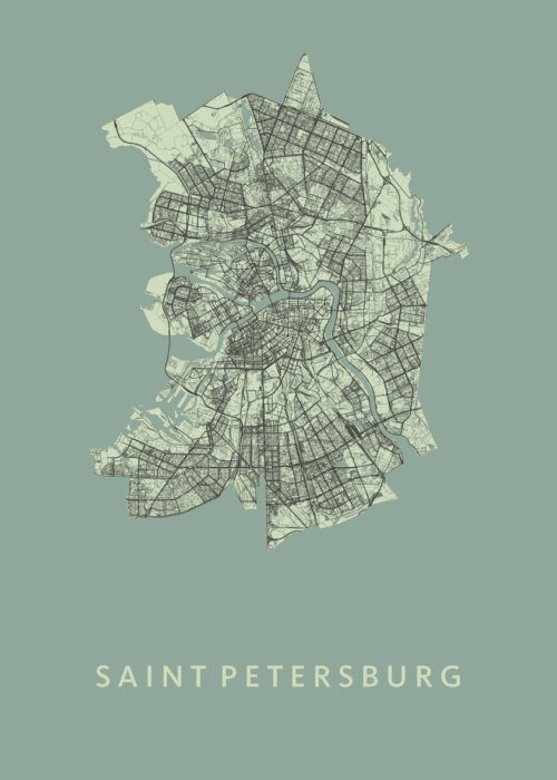 Saint Petersburg Stadskaart - Olive poster