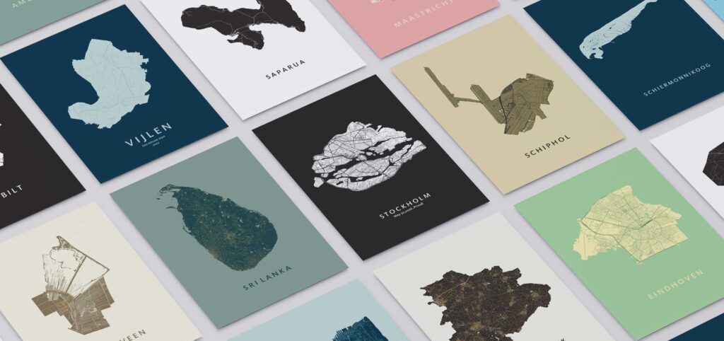 Stadskaarten en posters van Kunst in Kaart in verschillende kleuren